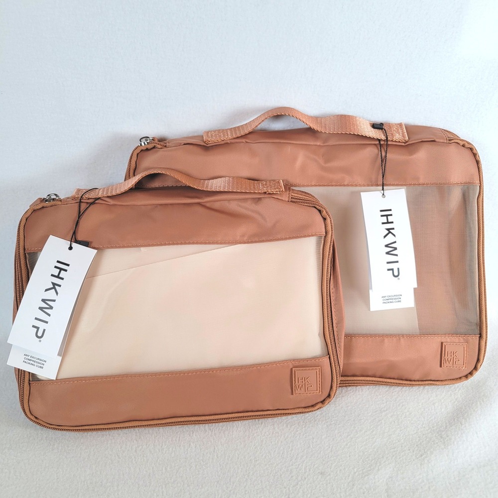 IHKWIP Women Any Excursion Compression Packing Cubes Nylon Travel Set Brown